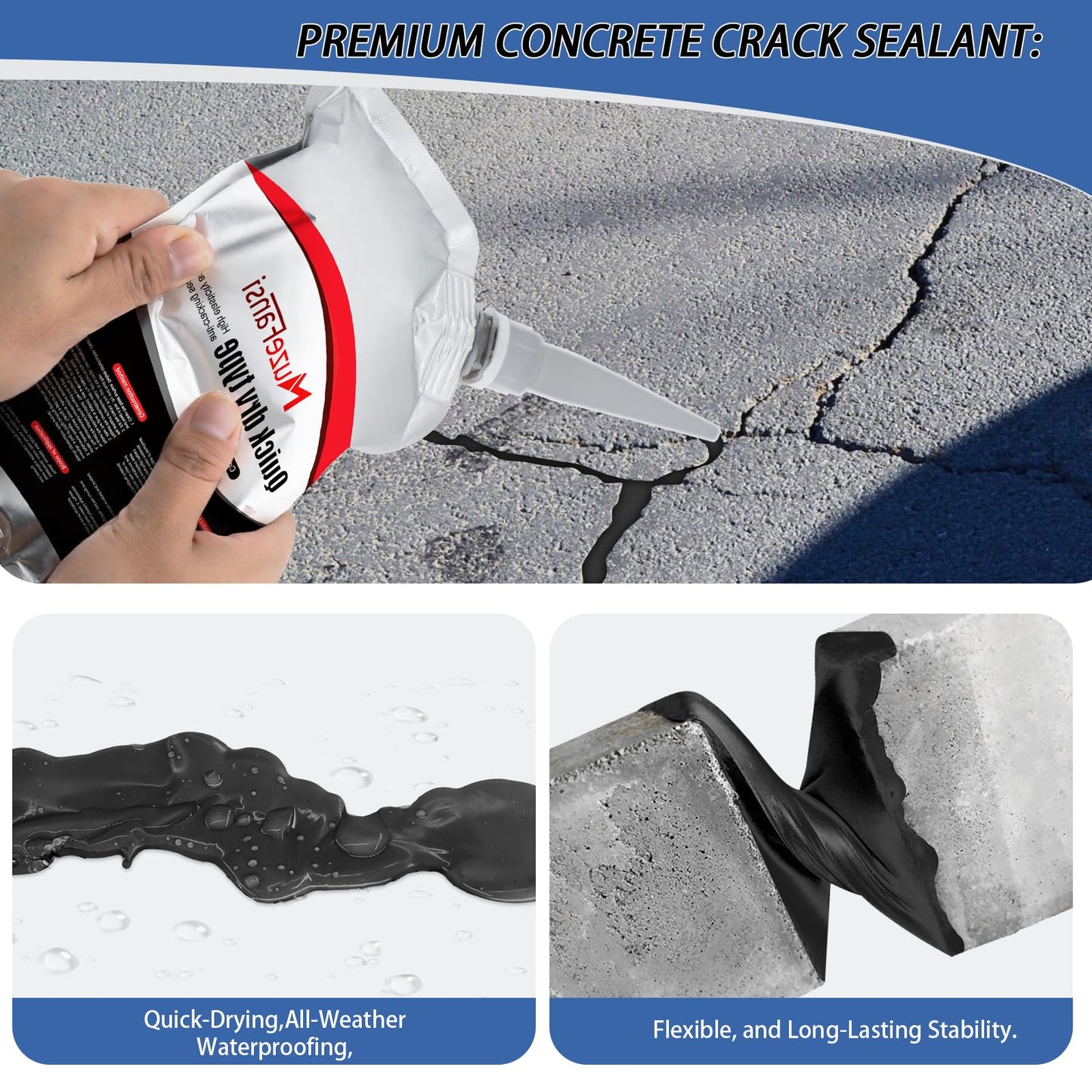 Slab Crack Repair Sealant, Quick-Drying Repair Sealant, Waterproof Concrete Filler, Weatherproof Caulk for Pavement & Sidewalks (2 Pcs,2.2LB)