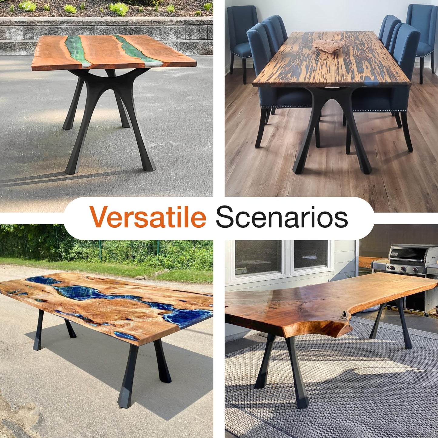 Flowyline 28" H 414 Hatty Handcrafted Black Metal Table Legs and Bases for Dining Tables | Steel Desk Legs | Rust-Resistant, Adjustable Furniture Legs for Bench DIY Mid-Century Modern Indoor/Outdoor