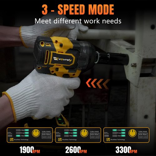 Cordless Impact Wrench 480 Ft-lbs(650N.m) High Torque 1/2 Inch, 3300RPM Brushless Electric Impact Gun, 2 * 4.0Ah Battery 4 Sockets 19 Drill Bits, 3 In 1 Impact Wrench for Car Home DIY