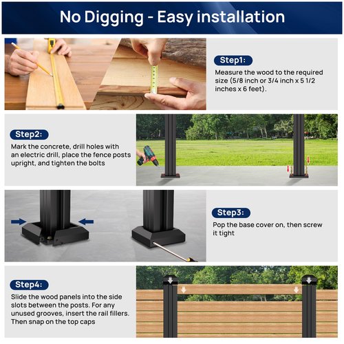 2 Pack 6FT 3-Way Aluminum Fence Post, 1.8mm Thick Walls & 10mm Base, Matte Black Wood Fence Post, Rustproof & Weather-Resistant for Outdoor Privacy Panels