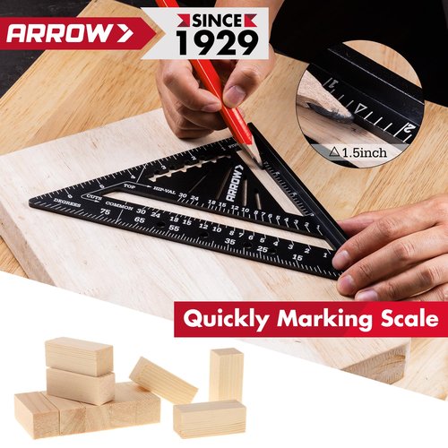 Arrow Aluminum Alloy Carpenter Square, 7-Inch Rafter Square Layout Tool, Woodworking Triangle Ruler for Carpentry and Craftsmen