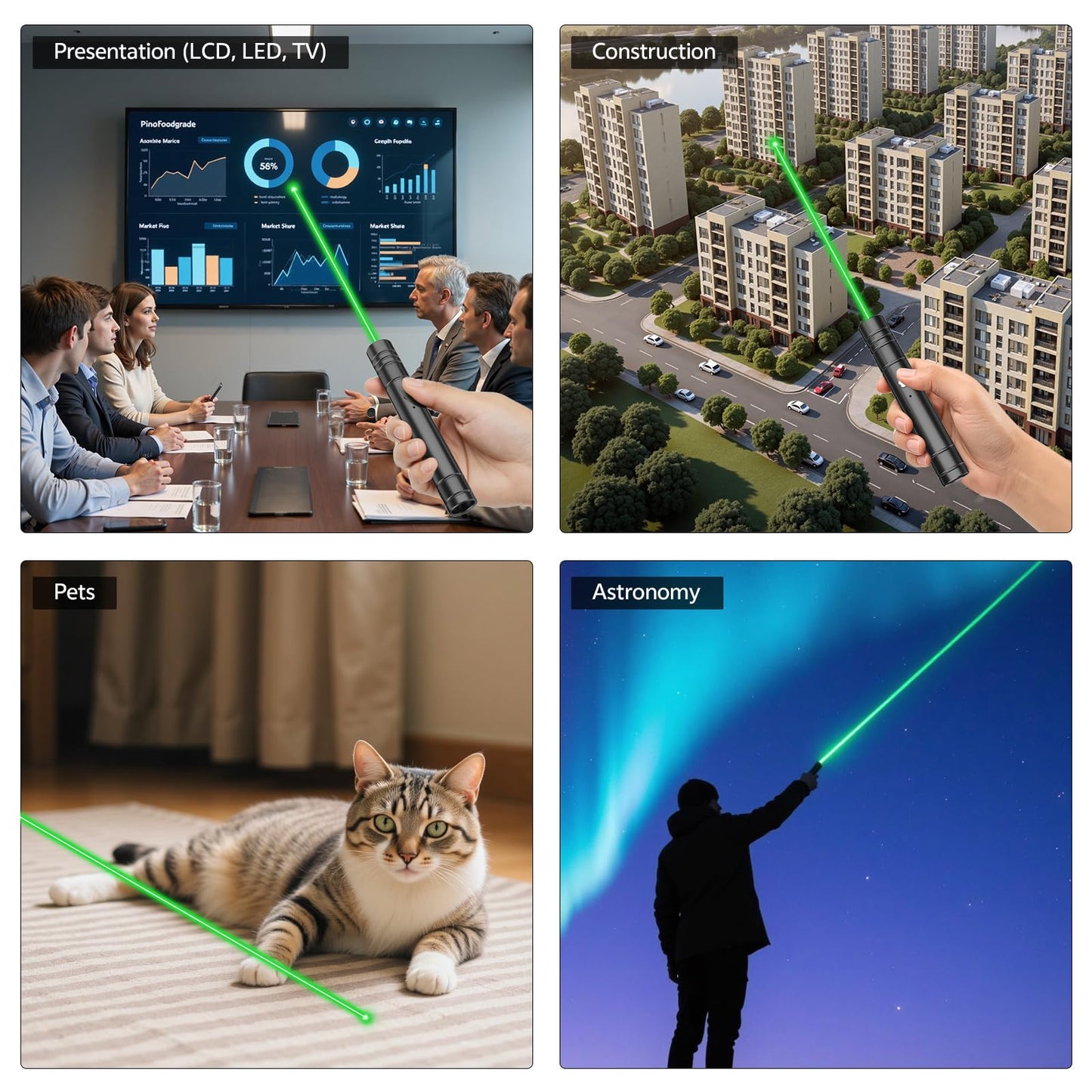 [Professional] Rechargeable Green Line Light Flashlight Long Distance Range for TV/LED/LCD Screens Tactical Flashlights Presentation Office/Classroom/Outdoors/Astronomic/Construction [201] (1)