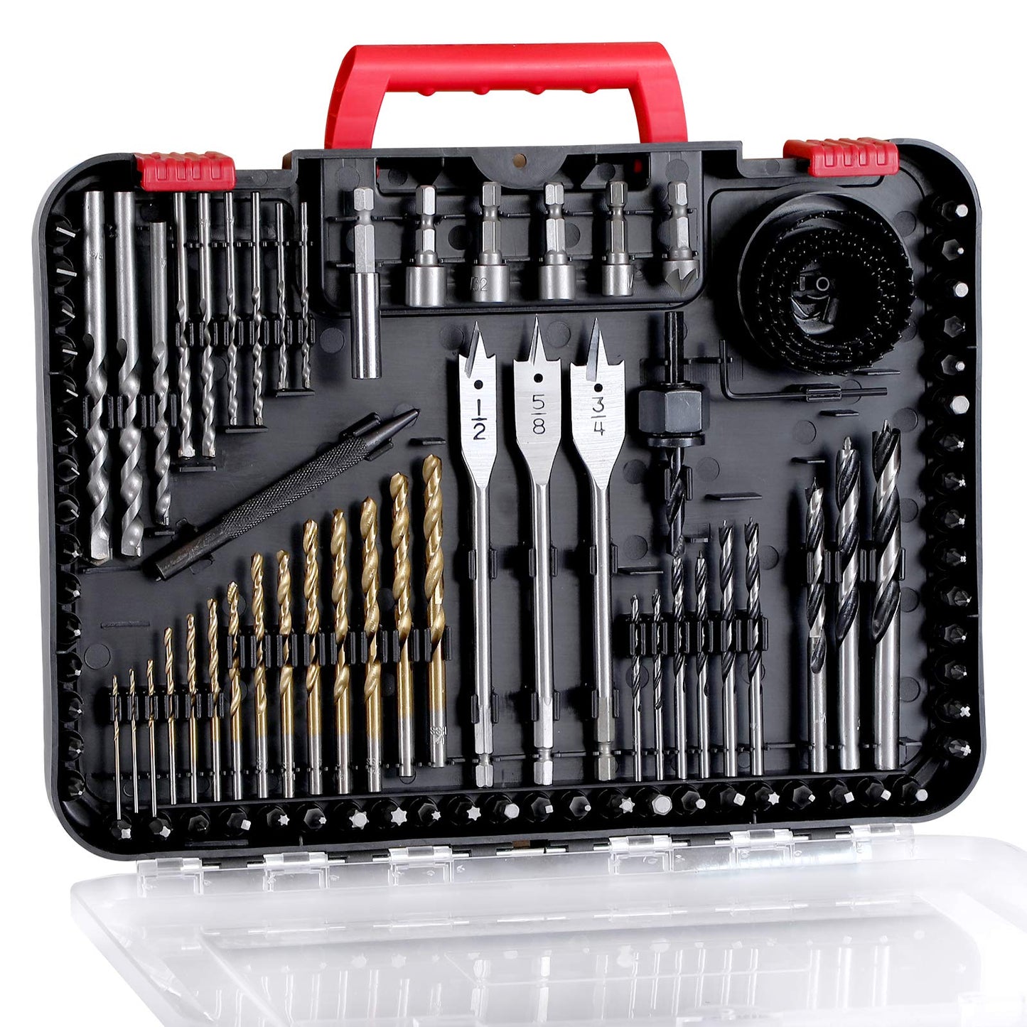 AVID POWER Drill Bit Set, Titanium Twist Brad Point Driver Bits, Drill and Screwdriver Bits Combo Kit with Case for Metal, Wood, Concrete and Masonry, 100 Pieces
