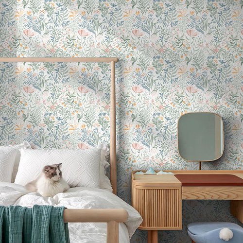 Fititem Floral Peel and Stick Wallpaper Floral Boho Contact Paper Flower Removable Self Adhesive Waterproof Wallpaper for Bathroom Bedroom Nursery Wildflower Botanical Contact Paper 17.3inW 78.7inL