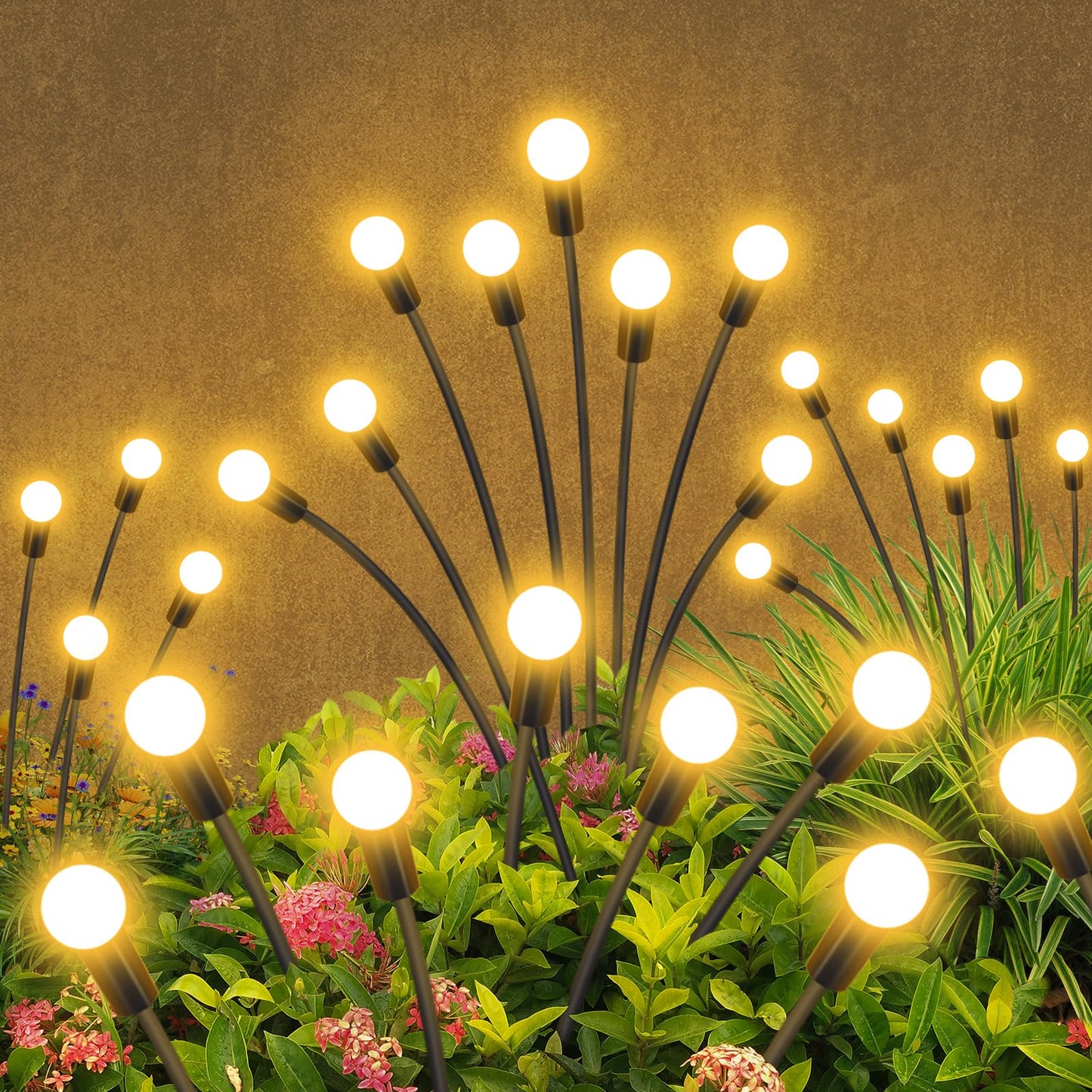 YShengMian Solar Garden Lights Outdoor Waterproof, 2 Pack 16 LED Swaying Light Firefly Light Outdoor Decor Lights for Garden Gifts for Pathway Party Christmas Decoration, Warm White