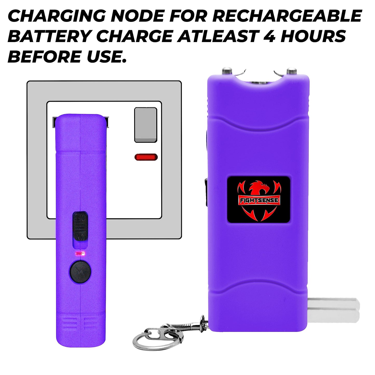 FIGHTSENSE Super Heavy Duty Keychain Stun Gun with Flashlight for Men and Women self Defense Device, Rechargeable Stun Gun, Nylon Holsters (Purple)