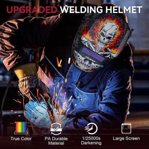 ARCCAPTAIN Welding Helmet Auto Darkening, 1/1/1/1 True Color Welding Hood, 4 Arc Sensor 1/25000s Response Time Solar Powered Weld Hood Helmet HSH-S800 Skeleton Knight