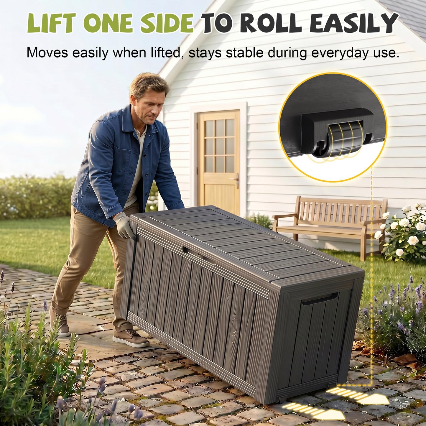 MAIUSCOLI Outdoor Waterproof Resin Storage Deck Box Lockable Outside Bench UV Resistant Bin Patio Porch Furniture Pool Float Garden Tool Cushion (Black, 85 Gallon)