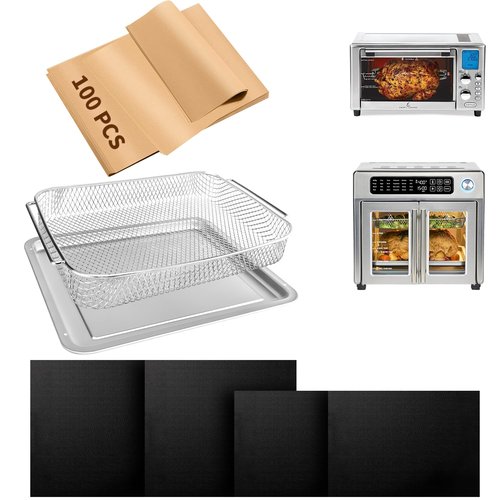 Air Fryer Accessories Compatible with Emeril Lagasse 26 Qt Extra Large & Everyday 360 Air Fryer, Baking Pans Set with Stainless Steel Baking Sheet Basket, Parchment Paper Teflon Mat for Oven