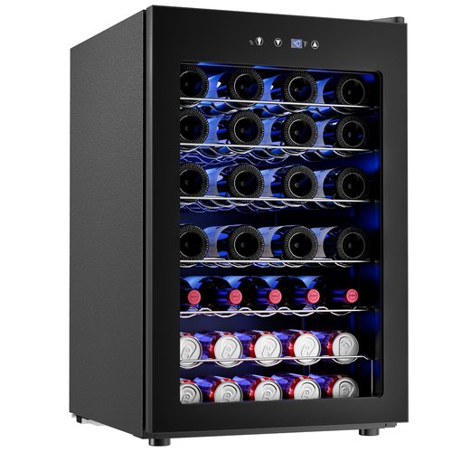 Icyglee 4.5 CU.FT Wine Cooler Refrigerator, Small Built-in Wine Fridge for Red, White and Champagne, Mini Fridge with Adjust Temperature, Black
