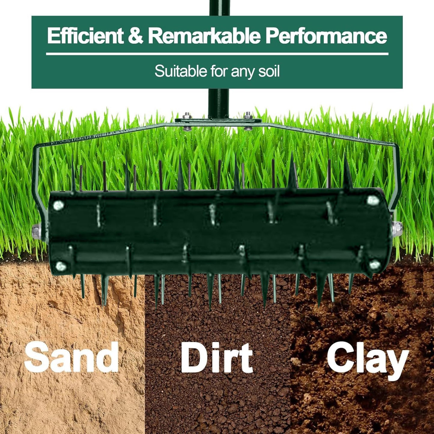 Maigandamai Gardening Lawn Aerator Tool, Rolling Lawn Aerator with 49 Inches Handle, Upgraded Heavy Duty Aerator Lawn Soil Penetrator Spikes