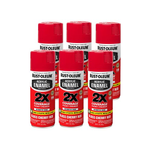Rust-Oleum 271920-6PK Acrylic Enamel 2X Spray Paint, 12 oz, Gloss Cherry Red, 6 Pack