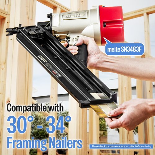 meite 30 Degree Framing Nails 2-3/8 Inch x .113 Inch, Galvanized Coated, Paper Tape Collated, Offset Round Head, Smooth Shank Framing Nails for 30-34 Degree Framing Nailers (2,000 Counts)