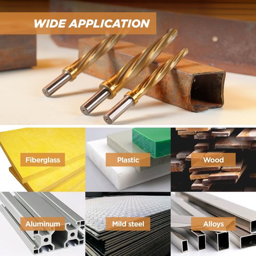 Jerax tools 4pcs Bridge/Construction Reamer Set, 3/8", 1/2", 5/8", 3/4”, M2 HSS Taper Chucking Reamer Drill Bit for Steel Alloy Aluminum Metal Wood Plastic, 3/8" or 1/2" Shank, to Enlarge/Align Holes