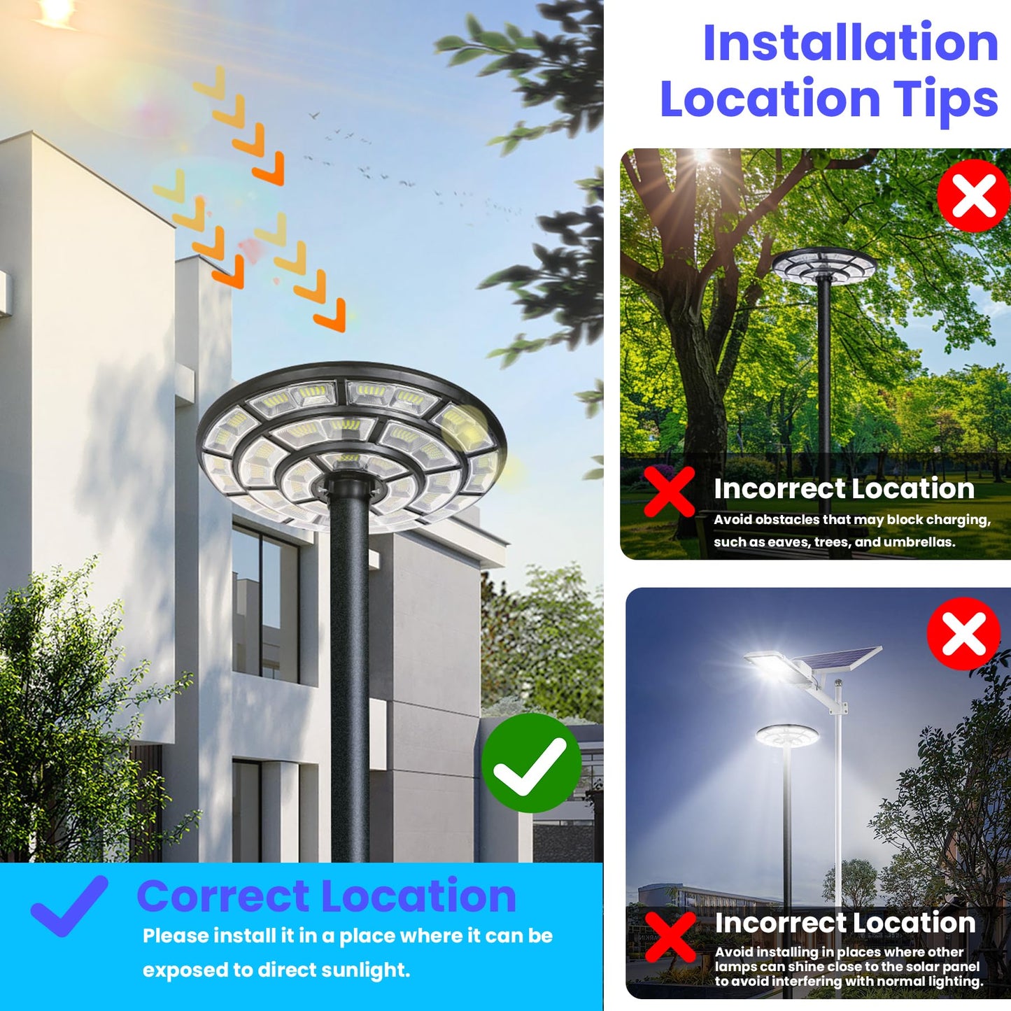 11000W Round Solar Street Lights Outdoor - Waterproof Commercial Solar Parking Lot Lights Dusk to Dawn & Motion Sensor, Solar Powered Post lamp with Remote for Outside Parking Lot Pool Yard-2 Pack