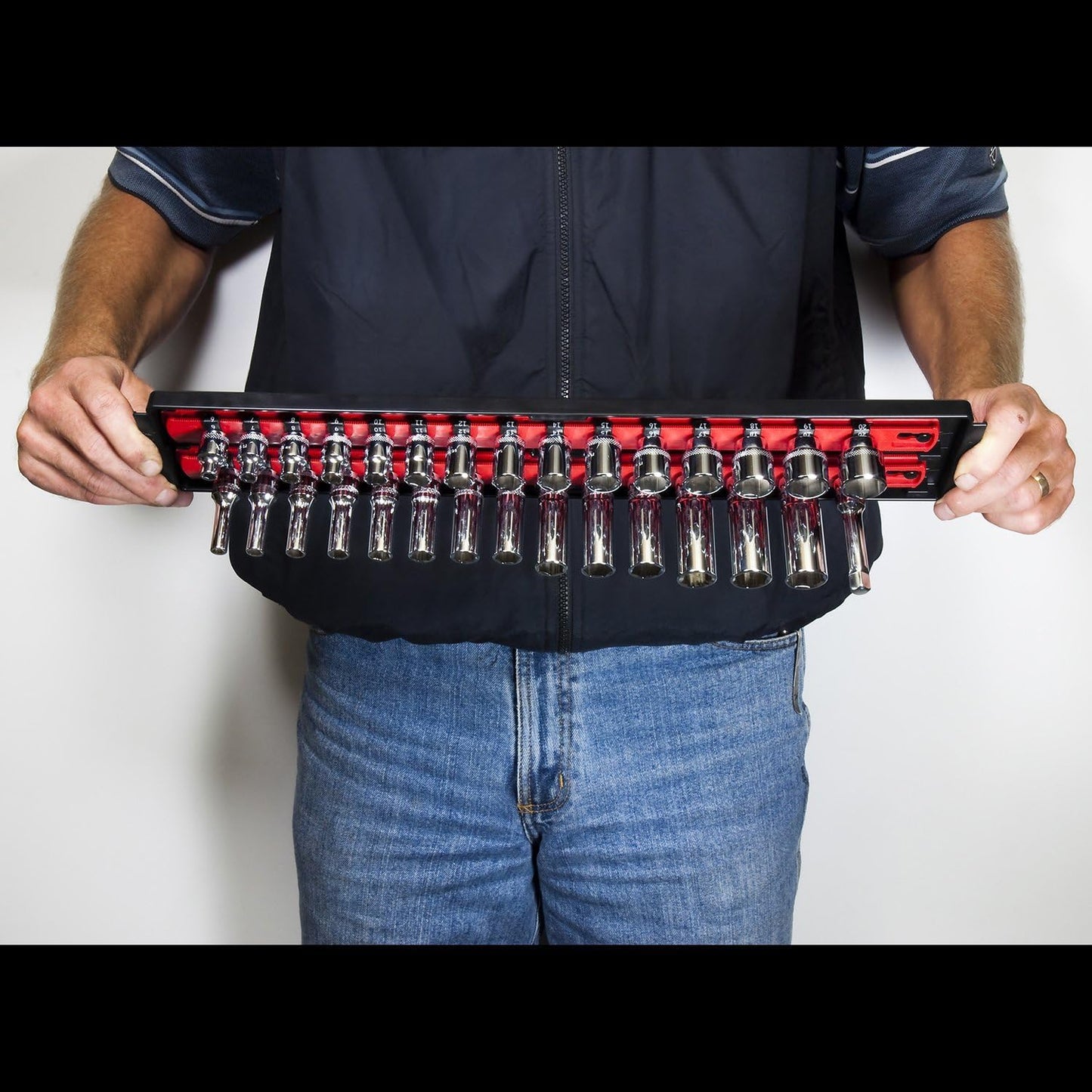 Ernst Manufacturing 19-Inch Socket Boss Organizer with Twist-Lock 2 Rails for 1/2-Inch Drive Sockets, Blue, Model 8457 – Secure and Durable Socket Storage Solution - Made in USA