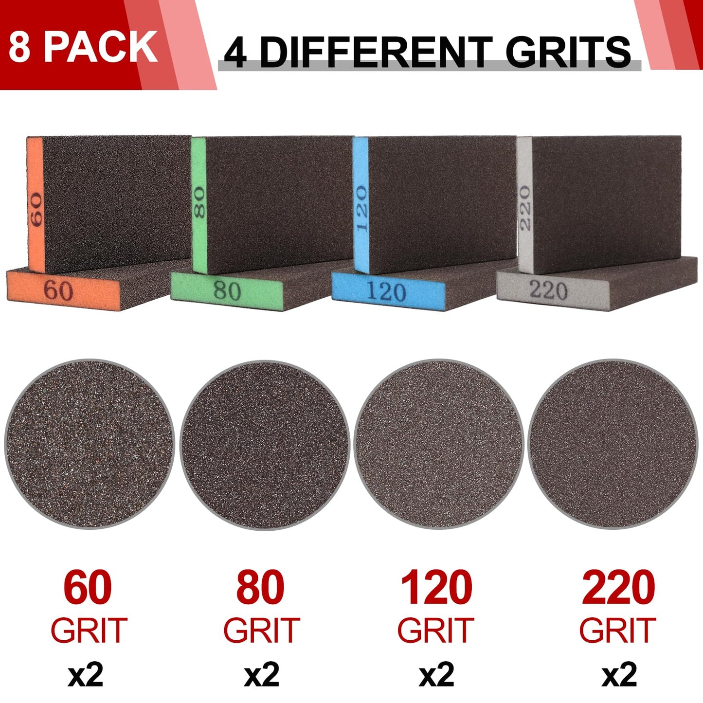 YNZDRWA 8 Pack Sanding Sponge, Washable and Reusable Sanding Blocks for Drywall Wood Metal Furniture, 60/80/120/220 Grit Sandpaper Block Assortment