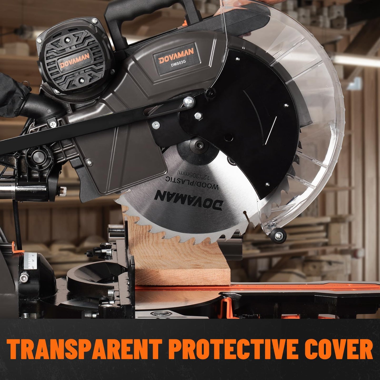 DOVAMAN 12-Inch Dual-Bevel Miter Saw, Compound Sliding Miter Saw, Ambidextrous Operation, 3800RPM, 4.2 x 13in Cutting Capacity, Laser Guide, 0-45° Bevel & Miter Cut, 9 Positive Stops, 15-Amp Corded
