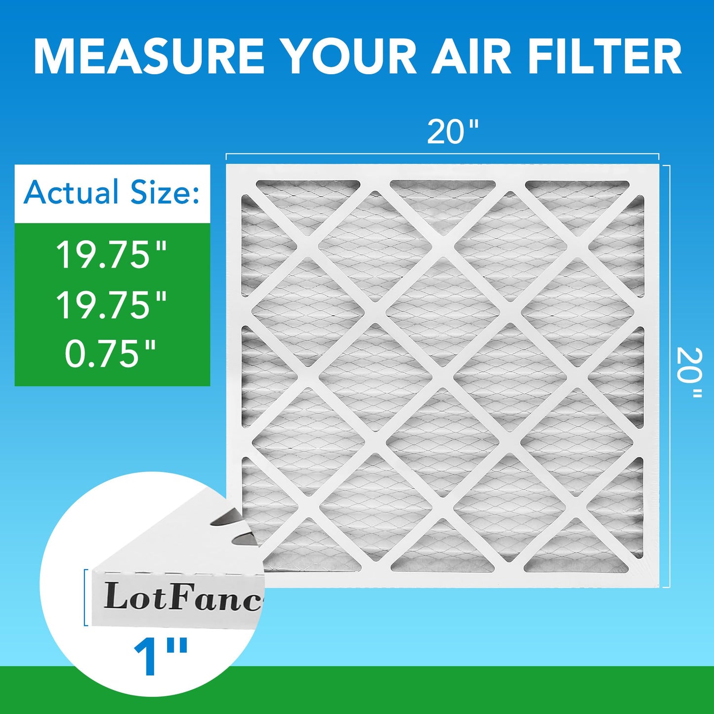 LotFancy 20x20x1 Air Filter MERV 13 4-Pack, Actual Size: 19.75"x19.75"x0.75", Electrostatic Pleated HVAC Furnace Air Filter, Captures Pet Dander Smog Smoke