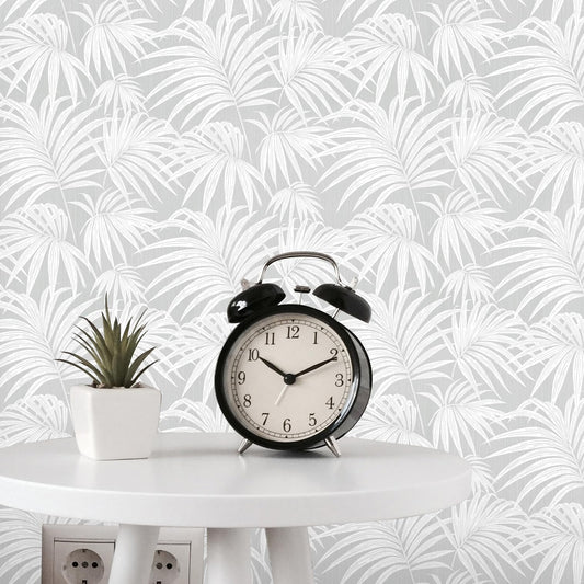MelunMer Grey Leaf Peel and Stick Wallpaper Boho Gray Contact Paper Self Adhesive Wallpapers Removable Wallpaper for Bedroom/Bathroom Waterproof Modern Contact Paper for Cabinets Palm 197In L 17.3In W