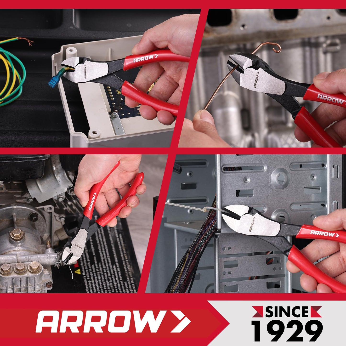 ARROW 7" High Leverage Diagonal Cutting Pliers, Heavy Duty Wire Cutters with Comfortable Grip, Side Cutters for Cutting Wires