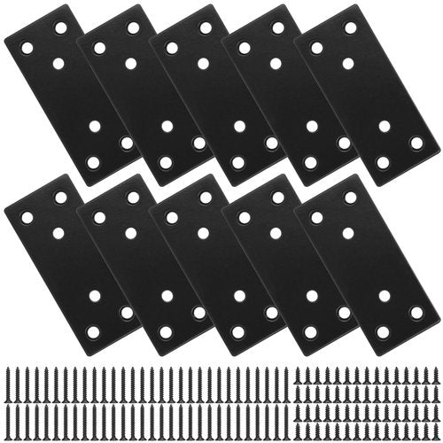 TIBEGOLD Mending Plate, Black Metal Flat Straight Brace Bracket, Double-Wide Metal Plate, Joining Plate for Wood Furniture Fence Fastening with Screws in 2 Different Lengths (30x70mm, 10 Pack)