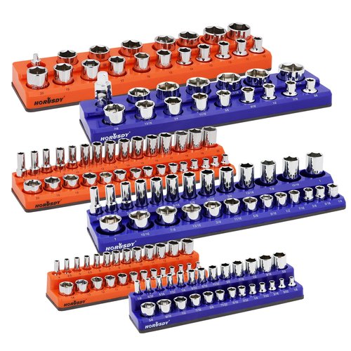 HORUSDY 6-Piece Magnetic Socket Organizer Set, Magnetic Socket Holder, 1/4", 3/8", 1/2" Socket Holds 143 Pieces Magnetic Socket Trays. (6-Piece Magnetic Socket Organizer Set)