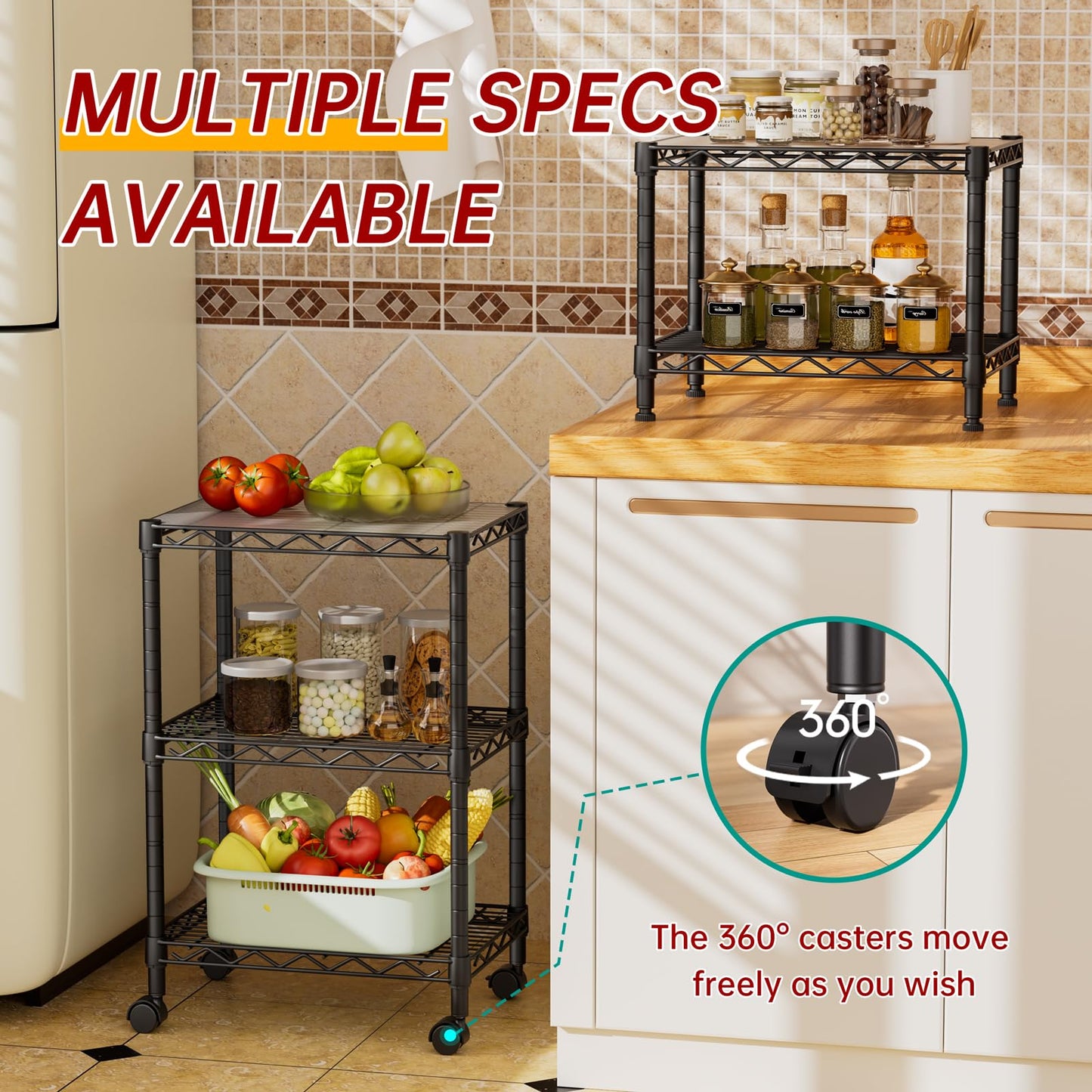 Golpart 3 Tier Adjustable Storage Shelves Heavy Duty Metal Utility Shelf Wire Shelving Unit Organizer Rack for Home Kitchen Office Bathroom Pantry Room 12" D x 18" W x 30" H