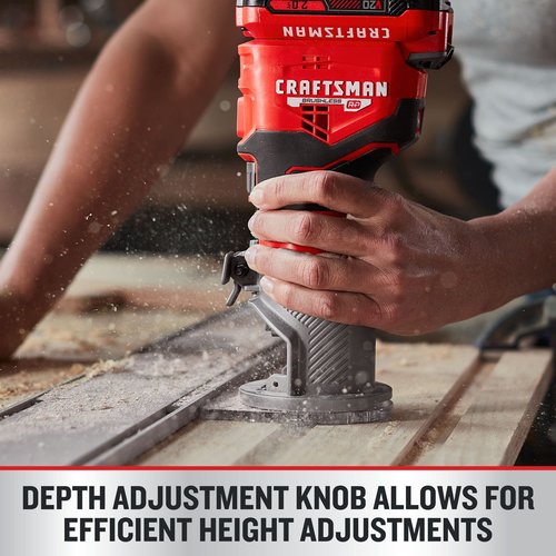 CRAFTSMAN V20 Router Tool, Cordless, Variable Speed, Fixed Base Router with Depth Adjustment, Bare Tool Only (CMCW400B)