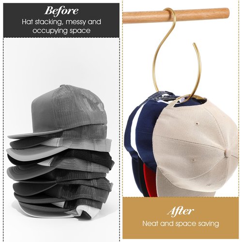 Ymapinc 2Pcs Cap Hanger for Baseball Caps, S-Shaped Gold Hook Hat Hangers for Closet Organizers and Storage, Room Space Saving Rack Capacity for 20 Hats