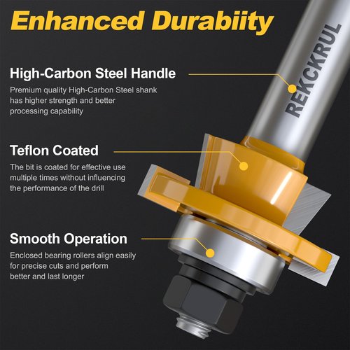 REKCKRUL 2PCS Bevel Shaker Rail and Stile Router Bit Set, 1/2 Inch Carbide-Tipped Cabinet Door Router Bit Set with Anti-Kickback Design (3/8 Inch Cutting Depth, 7/8 Inch Stock)