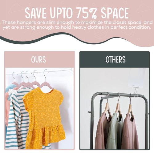 TechZoo 50 Premium Kids Velvet Hangers - 14" Non-Slip Clothes Hangers for Kids & Preteens - Ultra Slim, Space-Saving, Strong & Durable Hangers with 360° Swivel Hook - Pink