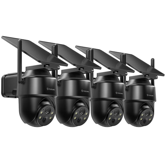 GALAYOU 2K Security Cameras Wireless Outdoor-360° PTZ Cameras for Home Security with Solar Panel/Battery Powered, Night Vision, Two-Way Audio, PIR Sensor, Works with Alexa, R1 4P Black (2.4Ghz Only)