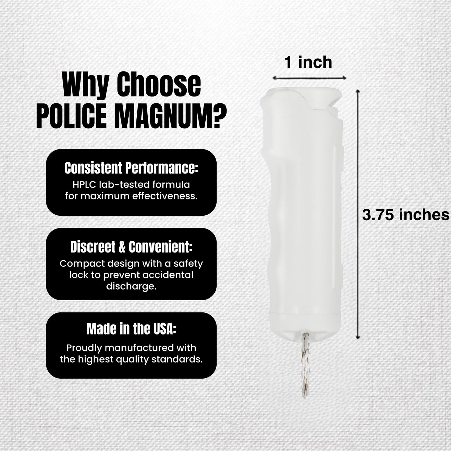 Police Magnum Keychain Pepper Spray Flip Top Safety- Maximum Heat Strength OC with Dye- Self Defense- Made in The USA- 1 Pack White FT
