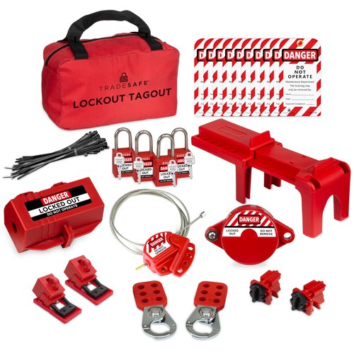 TRADESAFE Professional Lockout Tagout Kit - Loto Locks, Gate Valve Lock, Ball Valve Lockout, Circuit Breaker Locks, Hasps, Plug Lock, Cable Loto, Tag Out Tags and Ties Set (1 Key Per Padlock)