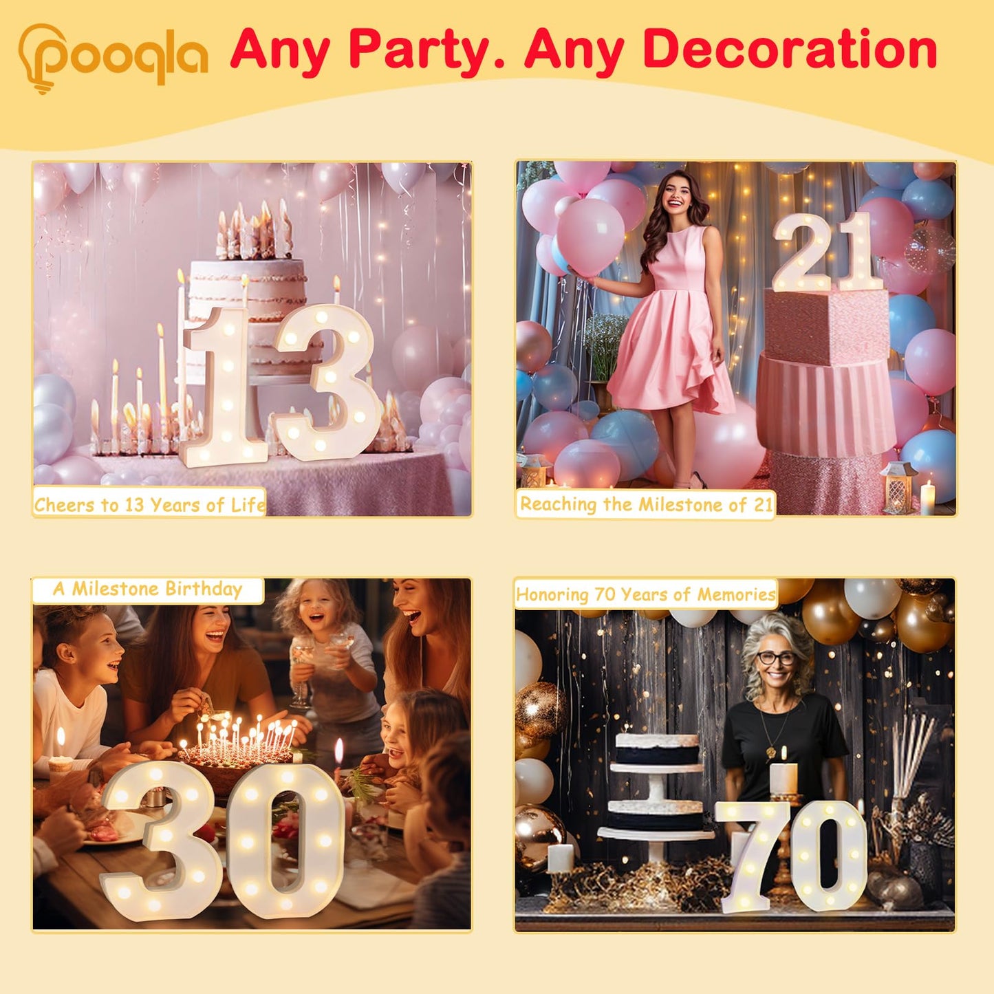 Decorative Led Light Up Number Letters, White Plastic Marquee Number Lights Sign Party Wedding Decor Battery Operated Number (8)
