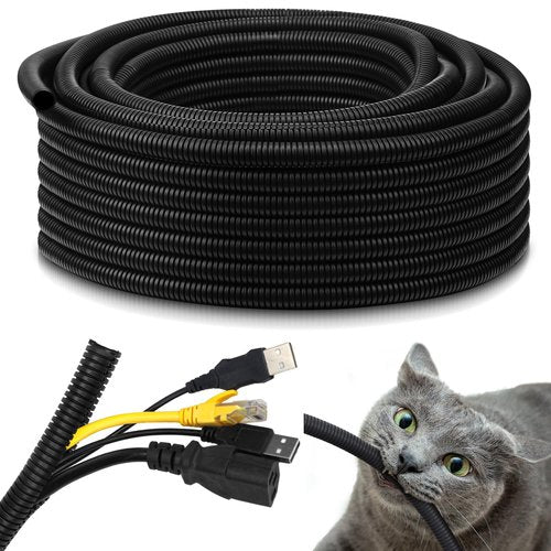 Kanayu Split Flame Retardant Wire Loom High Temperature Cable Conduit Split Cable Sleeves Loom Tubing Auto Wire Conduit for Industrial Electrical Automotive Marine(1/2''-50 ft,Black)