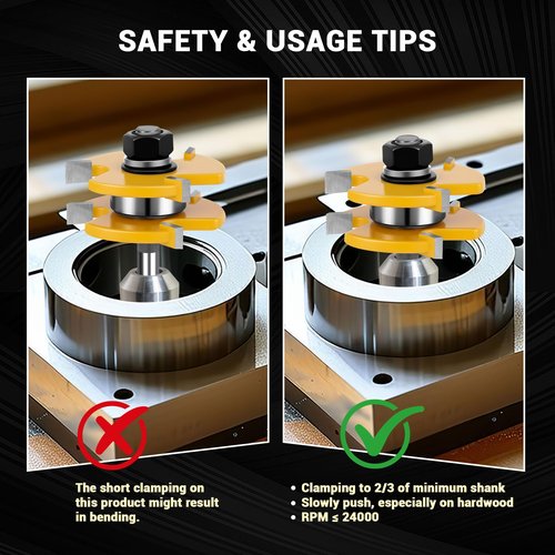 Junreox 2PCS Tongue and Groove Router Bit Set, 3rd Gen. 1/4 Shank Router Bits for 3/4" Stock, 1/2" Cutting Depth, Adjustable 3 Teeth Shaker Cabinet Door Router Bits for Woodworking, Milling, Cutting