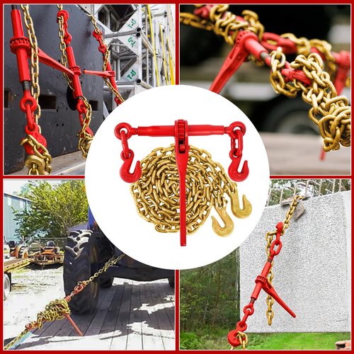 5/16"-3/8" Chain Binders Sets of 2, 5/16"×10ft Chains, Grade 70 Binders and Chains, Load Transport Binder Chain with Grappling Hook, for Industrial, Agricultural, Logging