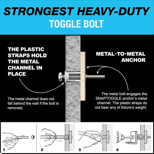 TOGGLER SNAPTOGGLE Heavy-Duty Drywall Toggle Bolt – 3/16"-24 UNC Zinc-Plated Anchor for Hollow Walls, Plaster & Tile – Holds 238 lbs in 1/2" Drywall, Easy Install – 10 Pack (with Bolts)