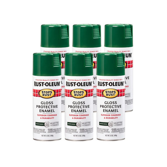 Rust-Oleum 7738830-6PK Stops Rust Spray Paint, 12 oz, Gloss Hunter Green, 6 Pack