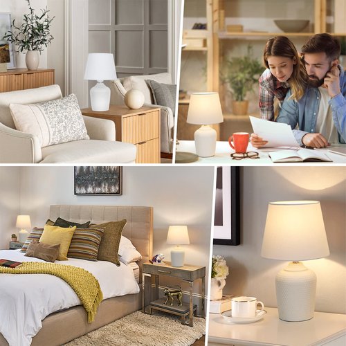 Sucolite Small 12'' Table Lamps Set of 2, Bedside Nightstand Lamps for Bedroom Kid’s Room, Cute Desk Lamps with Studded Texture Base for Reading Nursery Living Room Office, White