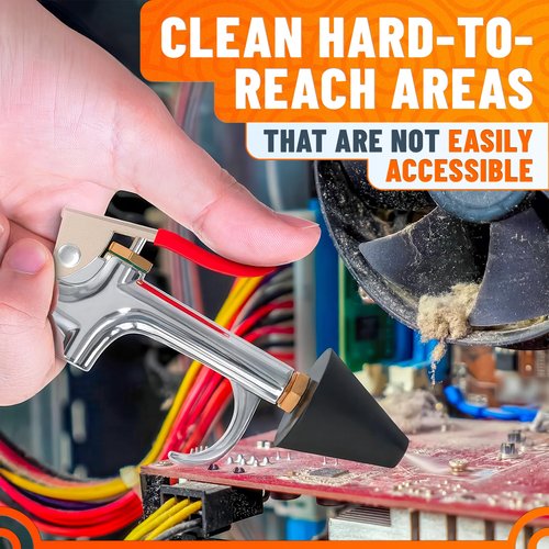 Air Nozzle Blow Gun for Compressor - Stainless Steel Air Gun Blower with Pressure Adjustment, Rust-Resistant Brass Thread, Rubber Tip, Thumb Switch Lever - Compact HVAC Tools for Cleaning Tight Spaces