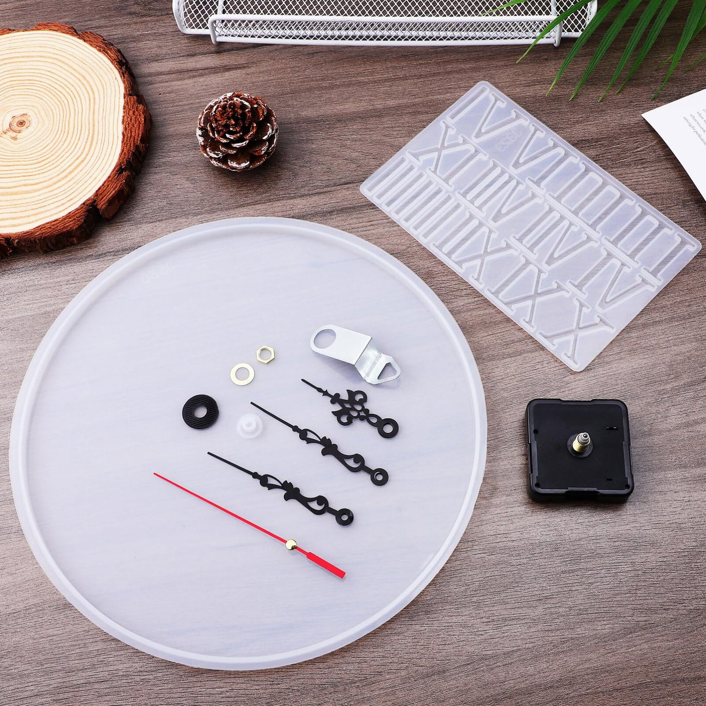 SEWACC 1set Clock Mold Kit Silicone Clock Making Mold Roman Numbers and Mechanism for Crafts for Unique Home Decor and Making