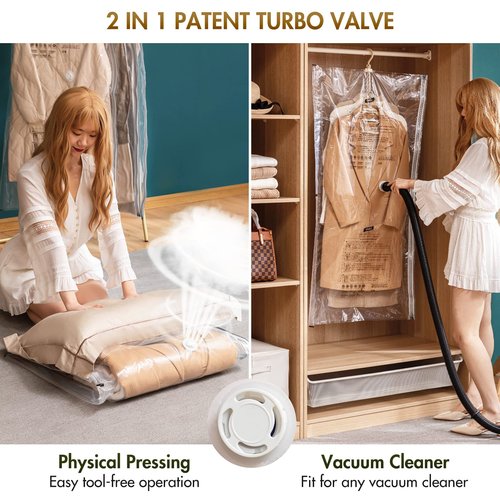TAILI Hanging Vacuum Sealer Storage Space Saver Bags for Clothes, Suits, Coats or Jackets, 4 Pack Jumbo 53x27.6 Inches, Clear