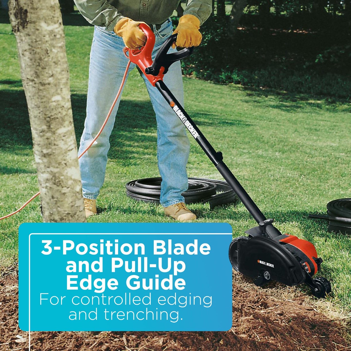 BLACK+DECKER Lawn Edger Trencher 2 in 1, 12 Amp 7.5 in. Electric Edger Lawn Tool for Landscaping and Trench Digger, 3 Height Settings, Corded (LE760FF)