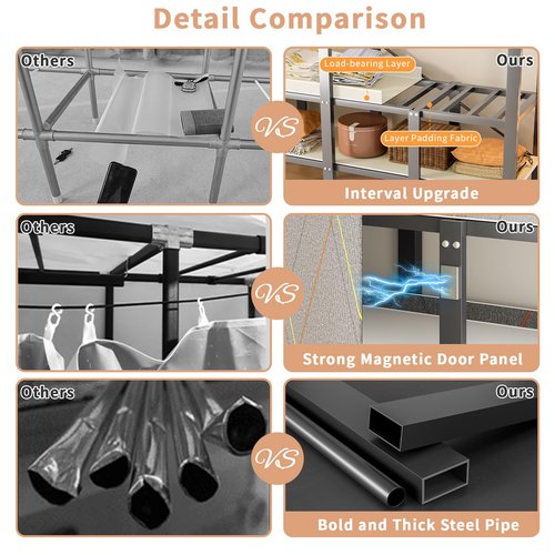 Heavy Duty Portable Wardrobe Closets with Cover, Foldable Clothes Rack for Hanging Clothes with 2 Hanging Rods and 6 Storage Shelves, Free Standing Closet Metal Clothing Rack (door, 70.9 in/180cm)