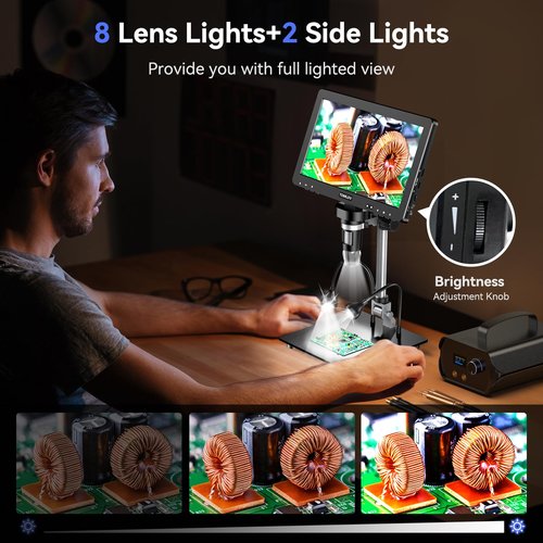 TOMLOV DM9 Max Digital Microscope: 20MP 10.1" 1500X HD IPS HDMI Coin Microscope Magnifier for Error Coins with Screen, LCD Soldering Microscopes for Adults, 10 LED Lights, PC/TV Compatible, 64GB