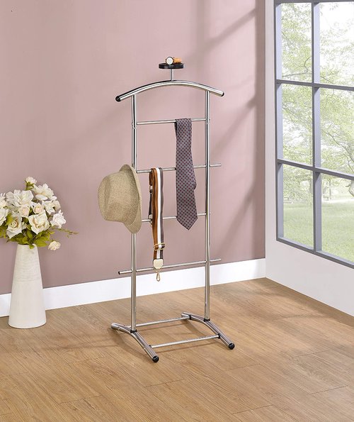 KB Designs - Suit & Tie Freestanding Valet Stand Clothing Organizer Rack, Chrome