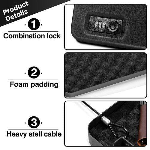 Sgorlds Portable Travel Gun Safe for Handgun and Valuables, Pistol Safe, Handgun Lock Box for Car, Black, 11.5" x7.5" x2.5",Black